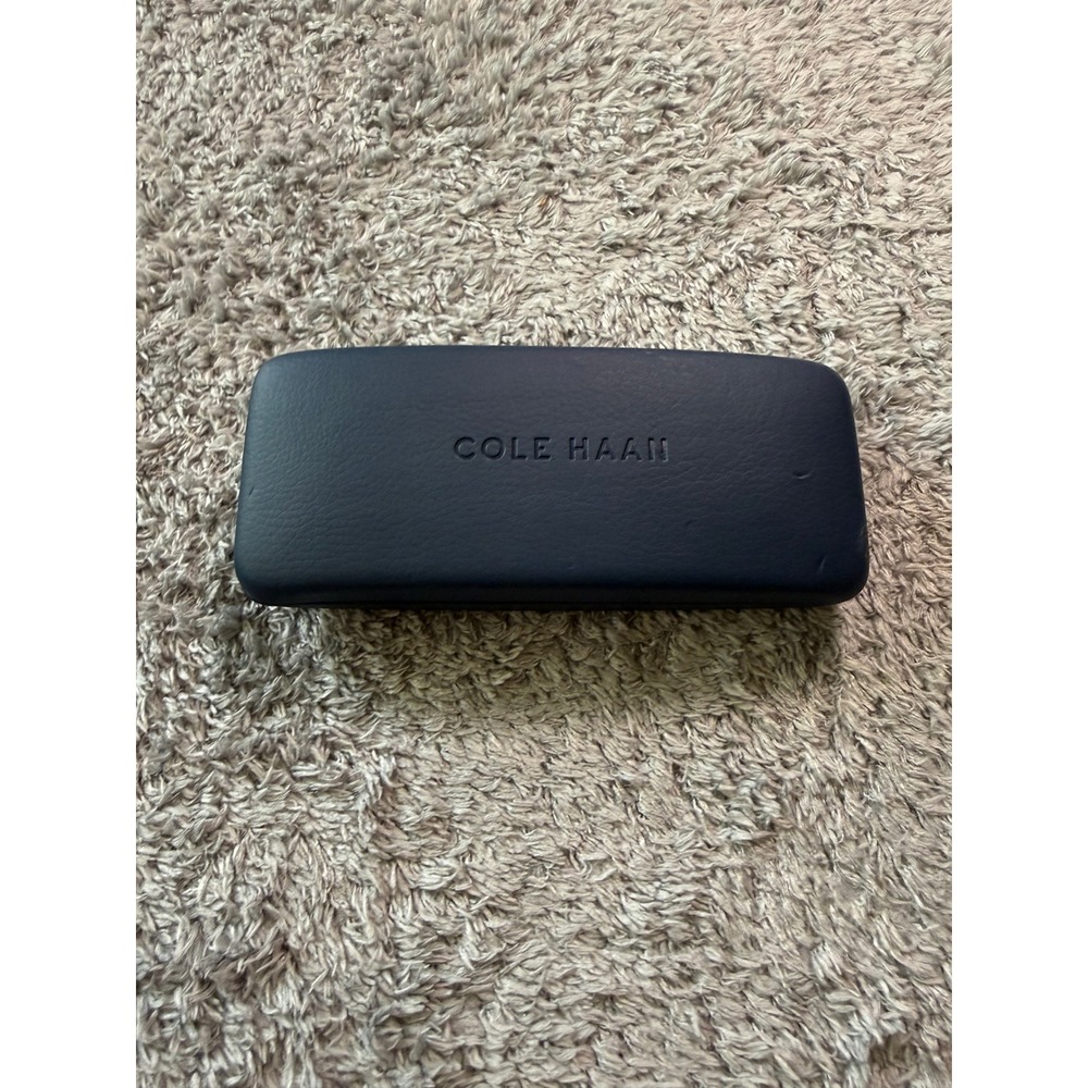 Cole Haan Unisex Hard Shell Eyeglass Case OS Navy Blue Faux Leather Logo